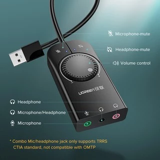 UGREEN ซาวน์การ์ด USB แจ็ค 3.5 มิลลิเมตร สำหรับหูฟัง 15cm cable