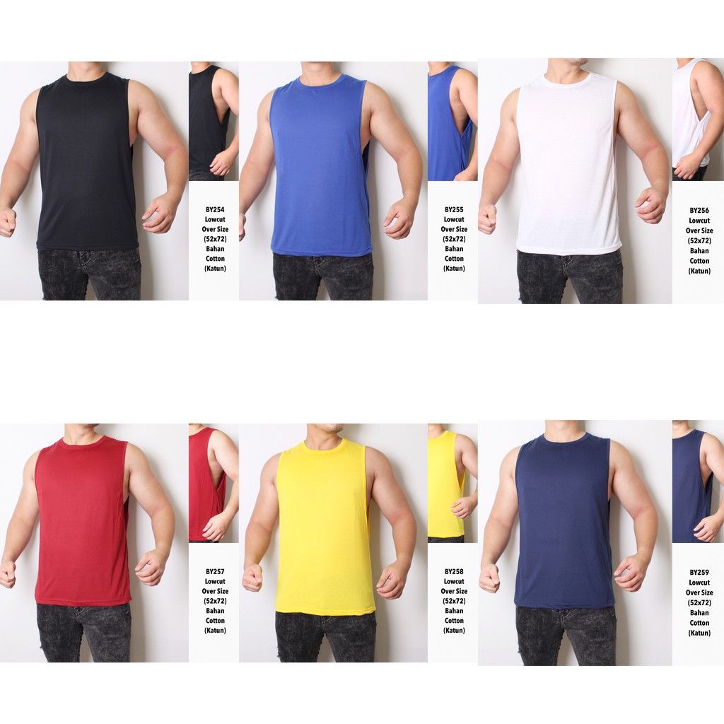 Men& 39;s Lowcut Plain Oversize Sports Gym Fitness Tanktop เสื้อกล้ามผ้าฝ้ายขนาดใหญ่ - XL