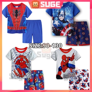 【Suge】ชุดนอน เสื้อแขนสั้น กางเกงขาสั้น ลายการ์ตูนสไปเดอร์แมน สําหรับเด็กผู้ชาย