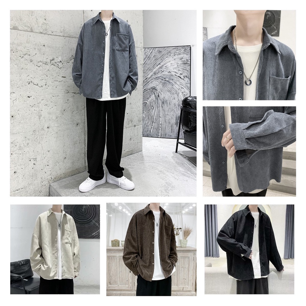 ราคาส่ง2ตัวขึ้นไป C601 เสื้อเชิ้ตผู้ชาย ลูกฟูก แขนยาว สีพื้น