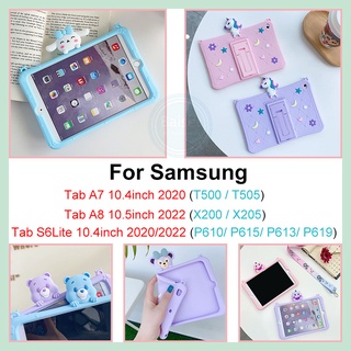 เคสซิลิโคน ลายการ์ตูน พร้อมขาตั้ง พับได้ สําหรับ Samsung Tab A8 10.5 X200 S6 lite 2020 2022 P610 P613 A7 10.4 T500