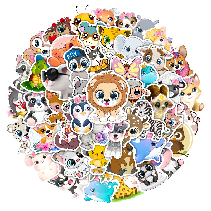 Cute ANIMAL SERIES 50 ชิ้น Waterproof Non Repeating Stickers Pack