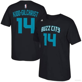 เสื้อยืดแขนสั้น คอกลม พิมพ์ลาย NBA Hornets No.14 Gilchrist Fan น่ารัก เหมาะกับการเล่นกีฬา เทรนนิ่ง สําหรับผู้ชาย และผู้ห