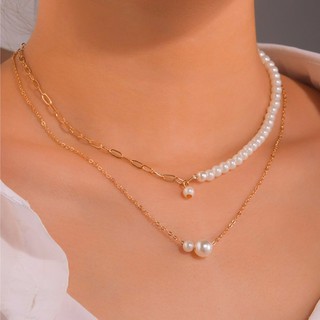 Faux Pearl Decor Layered Necklace สร้อยไข่มุก