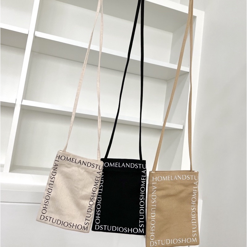 HOMELAND - กระเป๋าผ้า canvas mini crossbody สะพายข้างใบเล็ก มีแม่เหล็กและช่องใส่ของ มี 3 สี