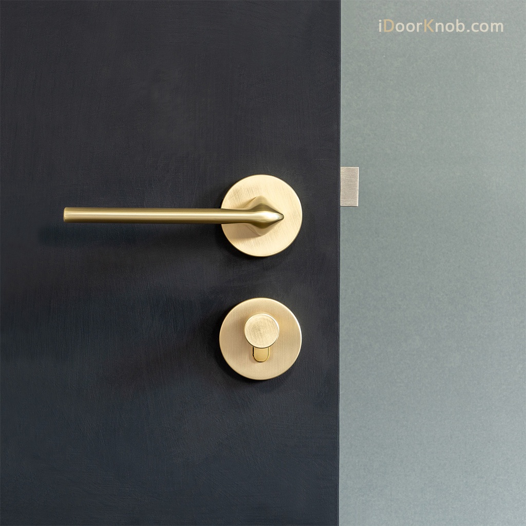 ลูกบิดประตู แบบก้านโยก ชุดมือจับก้านโยก เกรดพรีเมี่ยม สีทอง Brushed Gold รุ่น Q98G #iDoorKnob