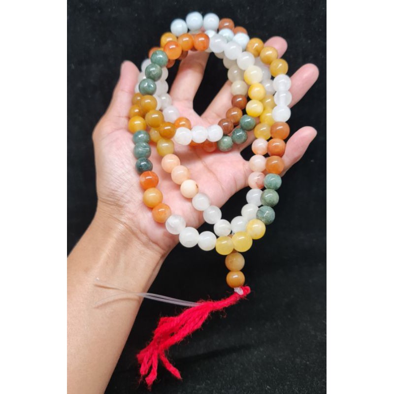 สร้อยประคำหินหยก 5 สี 108 เม็ด เม็ดโตคละ 8- 9 -10 มิล (สุ่มเลือกให้นะคะ)