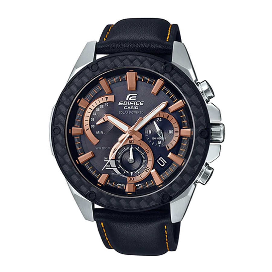 Casio Edifice นาฬิกาข้อมือผู้ชาย สายหนังแท้ รุ่น EQS-910L,EQS-910L-1A,EQS-910L-1AV - สีดำ