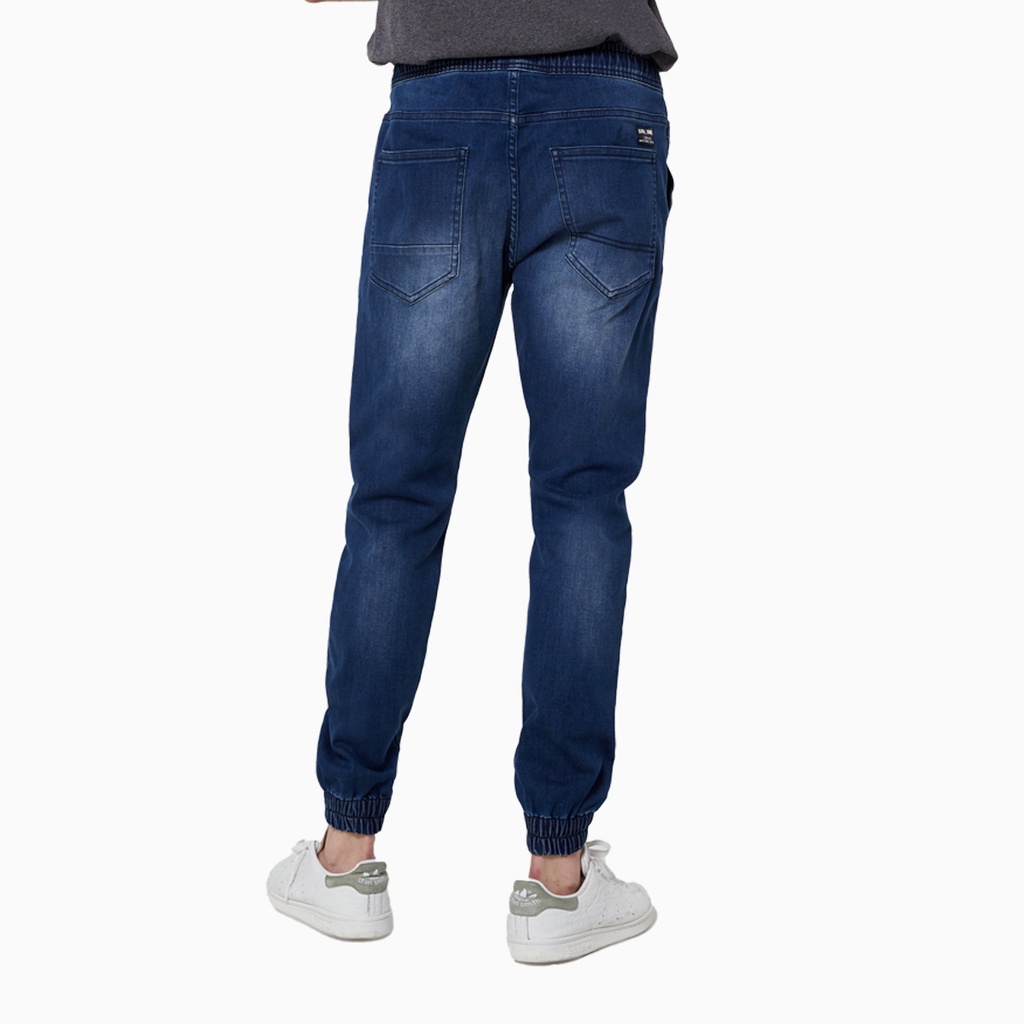 DAVIE JONES กางเกงจ็อกเกอร์ ยีนส์ เอวยางยืด สีฟ้า สีกรม Drawstring Denim Joggers in light blue navy DN0012MN NV #1