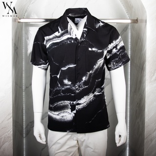 เสื้อเชิ้ตฮาวายแขนสั้น ผ้าไหมอิตาลี 100% ( แบล็ค โอนิกซ์) : Hawaii Black Onyx Marble Shirt  (Short-sleeved)