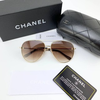 แว่นตากันแดดแฟชั่นผู้หญิง แบรนด์เนม ชาแนล CHANEL CC LOGO SUNGLASSES BROWN กันแดด uv400 โลโก้สีทอง double c