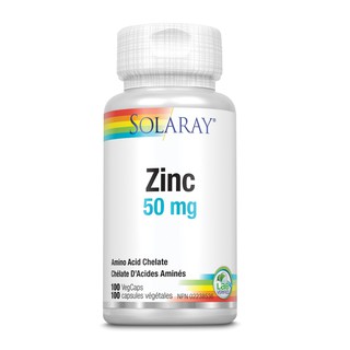 ผลิตภัณฑ์อาหารเสริม Solaray Zinc as zinc amino acid chelate complex 50 mg /100 veg cap สินค้านำเข้า ของแท้100%