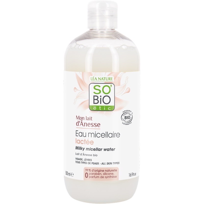 SO'BiO etic | Mon Lait D'Aness Milky Micellar Water 500ml. ผลิตภัณฑ์ทำความสะอาดปรับสภาพผิว ขจัดคราบต