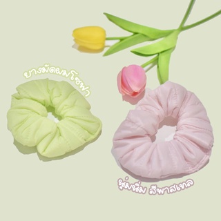 Green/Pink Plain Sofa Pleated Scrunchie Hair Tie ยางมัดผมรุ่นโซฟานุ่มๆ