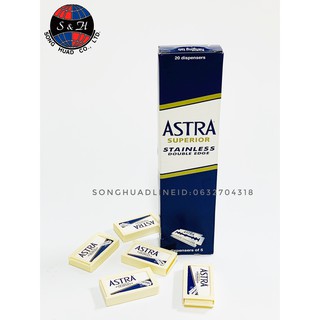 ASTRA ใบมีดโกนสแตนเลส ตราแอสตร้า ใบมีดโกนหนวด 2 คม 1 กล่อง (20 กล่องเล็ก รวม 100 ใบ) ใบมีดบางและคม สินค้าคุณภาพดี