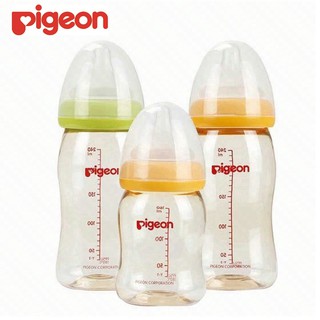 ขวดนม ขวดนมพีเจ้น A0015 ขนาด 5 / 8 oz. คอกว้าง สีชา + จุกนม ไซร์ SS/ M/L ขวดนม Pigeon  (แบบ1 ขวด พร้อมกล่อง)