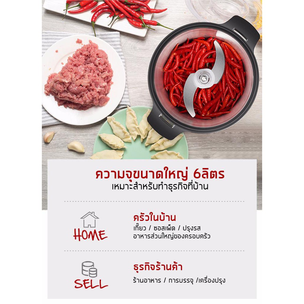 เครื่องปั่นอาหาร/บดเนื้อไฟฟ้า พลังเทอร์โบ เครื่องบดสับขนาด 6 ลิตร ใหญ่จุใจ1000W รุ่น HM1128 ราคา ถูกที่สุด ดีลบีเคเค แกลเลอรีภาพที่ 5