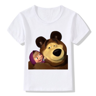 เสื้อยืดคอกลมแขนสั้นพิมพ์ลายการ์ตูน Masha And The Bear สําหรับเด็กทารก