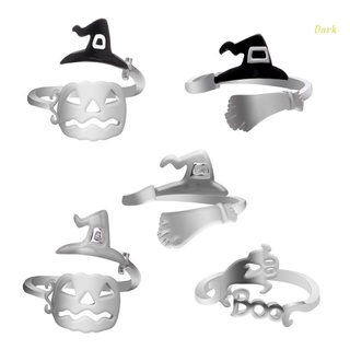 Dark Witch Hat Ring Broom Pumpkin Light Ring Suitable for Halloween Party Jewelry