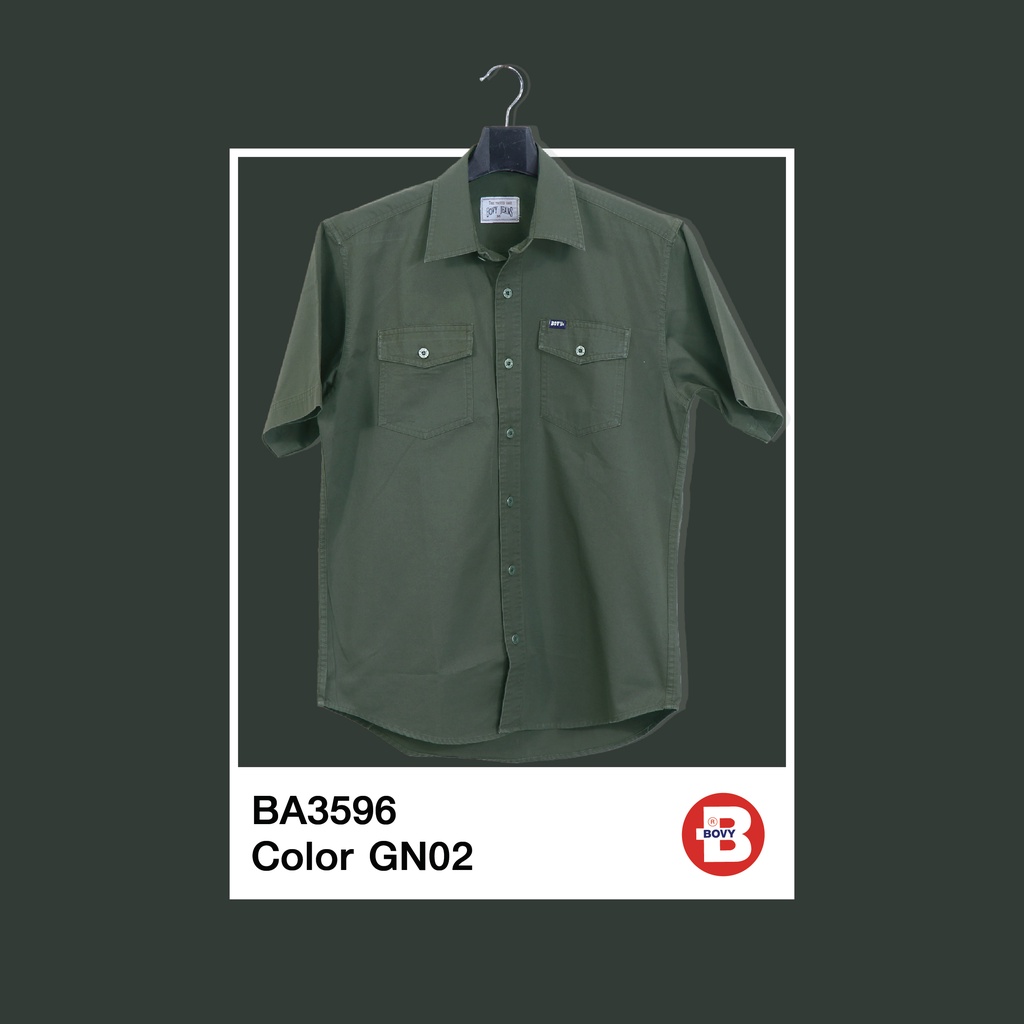 Bovy Olive Shirt - เสื้อเชิ้ตแขนสั้นสีเขียวขี้ม้า รุ่นBA-3596 สี GN02