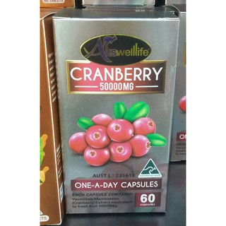 Auswelllife Cranberry Hight Strength 50000mg. ออสเวลไลฟ์ แครนเบอร์รี่ 60 เม็ด