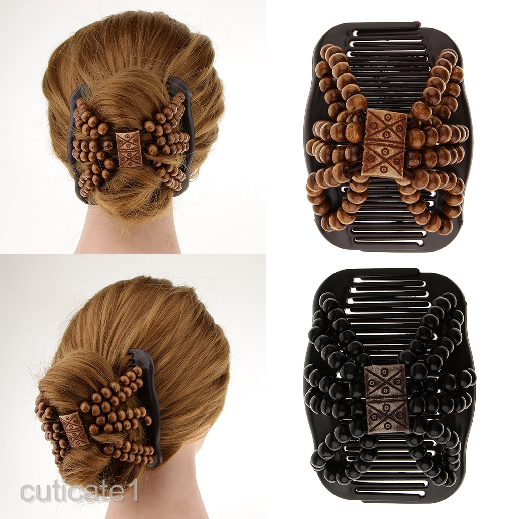 2x Stretchy Double Hair Combs Clips Hair Styling Women Bun Hair