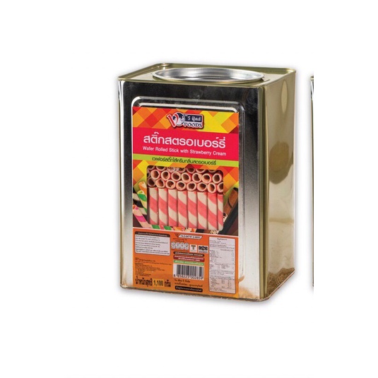 ขายยกบีป!! เวเฟอร์สติ๊กสตอเบอรี่ โอโจ้สตอเบอรี่ ขนาด1.1 KG ขนมปังตราวีฟู้ดส์ VFOODS ขนมปังปี๊บกลาง