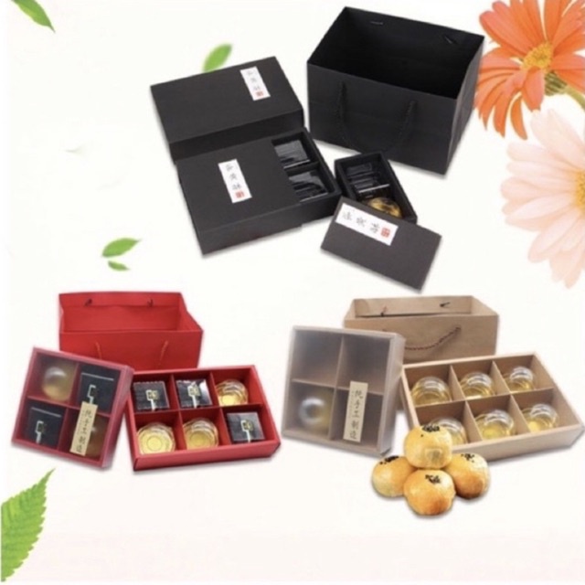 กล่องแบ่งช่องฝาสไลด์ ขนาด 4 / 6 ช่อง แพ็คละ 5 ใบ ใส่ขนมไหว้พระจันทร์