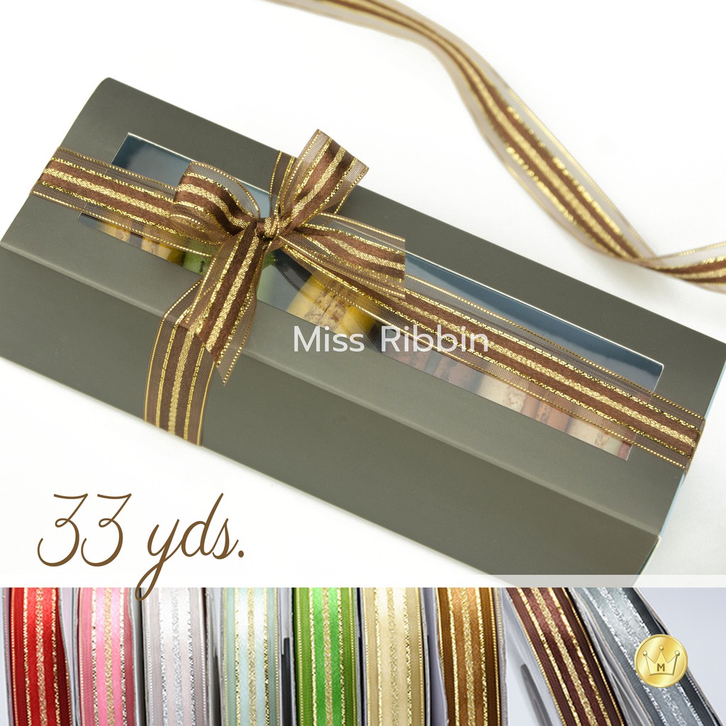 Missribbinริบบิ้นพรีเมี่ยม ผ้าซาตินลายขนมชั้นสวยหรู 15มิล ยาว33หลา