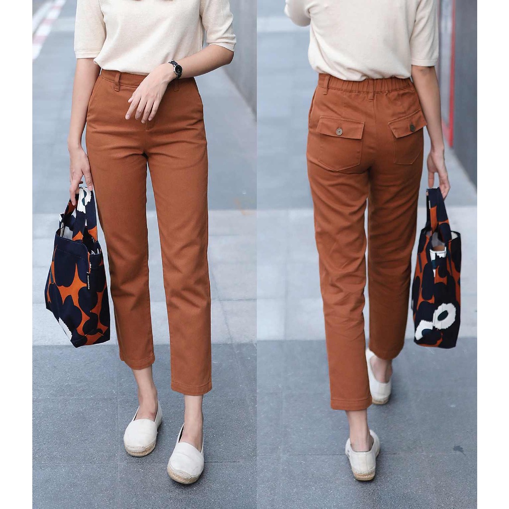 Code : B023 Slim Fit Pants #สีส้มอิฐ