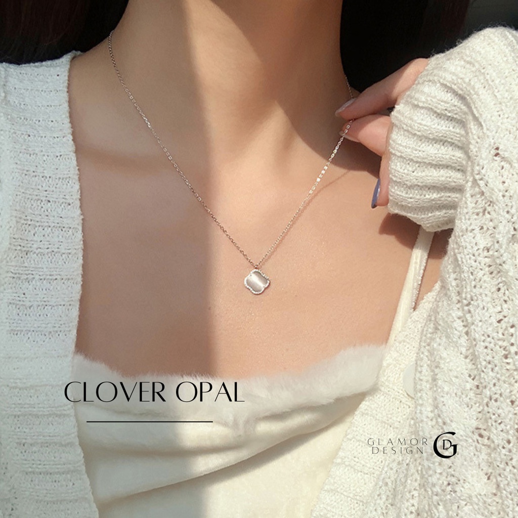 GLAMOR✨สร้อยคอเงินแท้ Clover Opal สไตล์เกาหลี สร้อยคอนําโชค ของขวัญให้แฟน สไตล์ใ
