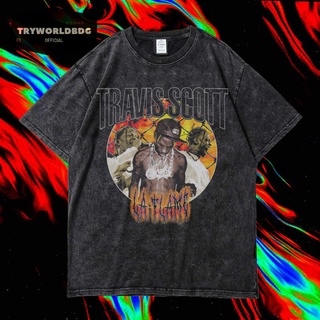 เสื้อยืดผ้าฝ้าย เสื้อยืด โอเวอร์ไซซ์ พิมพ์ลาย TRAVIS SCOTT LA FLAME VINTAGE RAP ขนาดใหญ่