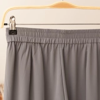 Cicishop(5193)กางเกงทรงกระบอกเล็กเอวสูง สีNatureผ้า Polyester 100% ผ้าลื่นไม่ยับง่ายสม็อคหลัง
