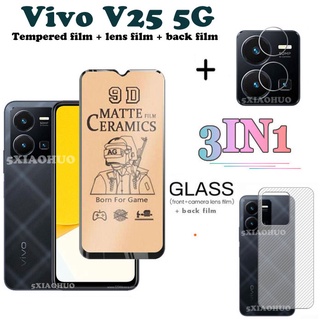 3in1 Vivo Vivo V25 V23E V23 5G กระจกนิรภัยเซรามิค Vivo Y35 Y02S Y01 Y73 Y76 5G เนื้อด้าน นิ่ม ฟิล์มกันรอยหน้าจอ + ฟิล์มเลนส์ + ฟิล์มด้านหลัง