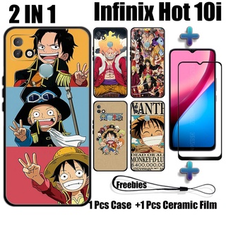 2 IN 1 เคส One Piece พร้อมกระจกนิรภัย สําหรับ Infinix Hot 10i เคสโทรศัพท์ และตัวป้องกันหน้าจอเซรามิค แบบโค้ง