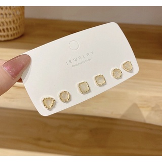 พร้อมส่ง - ต่างหูก้านเงิน s925 - 1142 ต่างหูเซตคริสตัลแววาวรูปเรขาคณิต (1เซตมี3คู่)