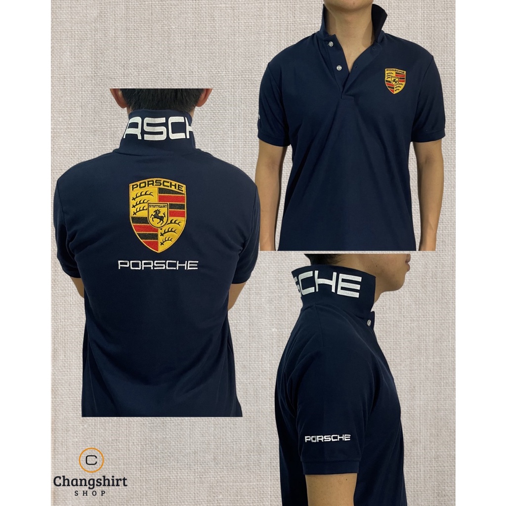 เสื้อคอปกโปโลปักแขน ปักหลัง สกรีนปก พอชเช่ร์ เนื้อผ้าโพลีเอสเตอร์ ไม่ร้อน ไม่ย้วย ปักแน่นๆ