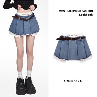 [Y2K Skirt] กระโปรงยีนยาว จับจีบ สองชิ้น แฟชั่นฤดูร้อน สําหรับเด็กผู้หญิง
