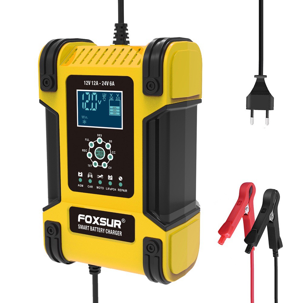 FBC122412D FOXSUR 12V OUT 12A  Battery Charger เครื่องชาร์จแบตเตอรี่ รถยนต์ รถมอเตอร์ไซค์ LiFePo4 Deep 12V / 24V