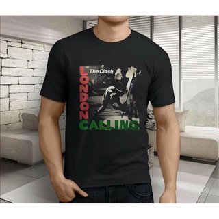 Tee leee№  YM T-shirt เสื้อยืดพิมพ์ลาย The clash London Cal Rock Band Legend สีดำ สำหรับผู้ชาย eLdt