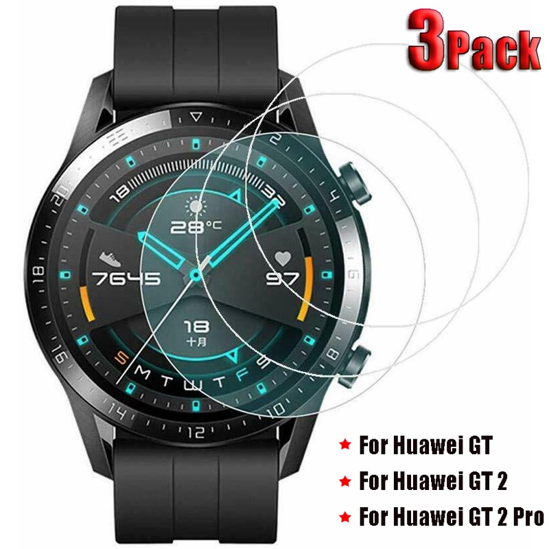 [3 ชิ้น] [9H ความแข็ง ป้องกันรอยขีดข่วน กระจกนิรภัย นาฬิกา ฟิล์มกันรอยหน้าจอ เข้ากันได้กับ Huawei Watch Gt / Huawei Watch Gt2 / Huawei Watch Gt2 Pro]
