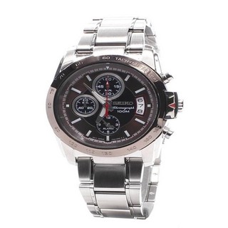 Seiko Mens Chronograph Casual Watch Silver/Black Stainless StripSNAA75P1