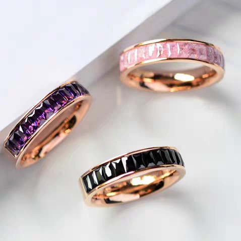 แหวนคริสตัล ไทเทเนียม ชุบเหล็ก 18K สีโรสโกลด์ เครื่องประดับ สําหรับคู่รัก ของขวัญวันเกิด