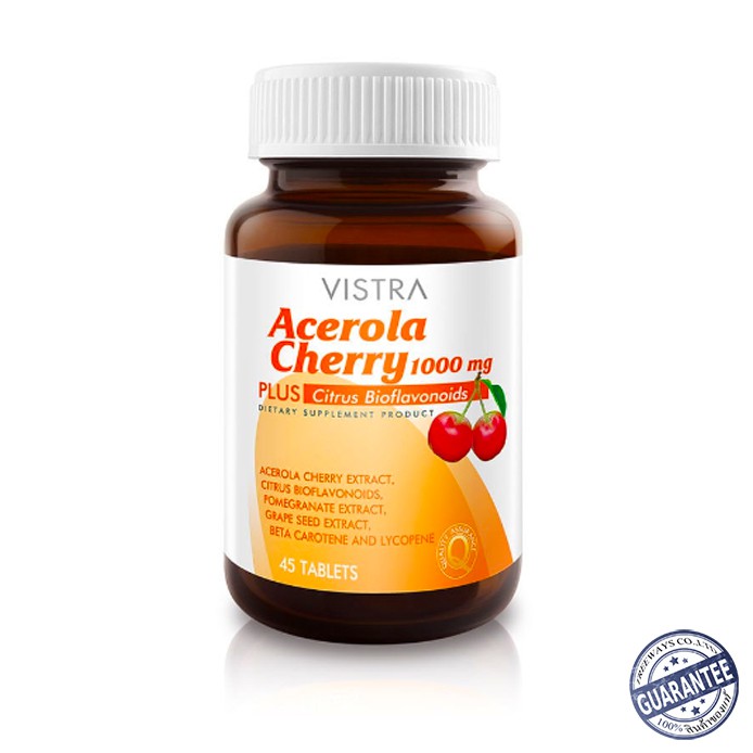 Vitamin C - Vistra Acerola Cherry วิสทร้า อะเซโรล่าเชอร์รี่ วิตามินซี เสริมภูมิคุ้มกัน 1000 mg 45 เม็ด