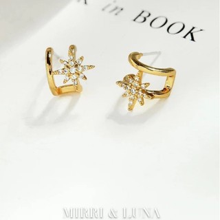 ต่างหูห่วงคู่   Gold Dual Hoop Stars Earrings