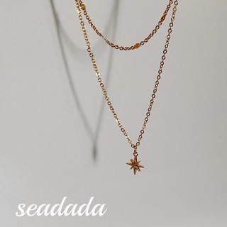 seadada สร้อยคอเกาหลี 2ชั้ สร้อยคอ 14k 2-tier star pendant necklace