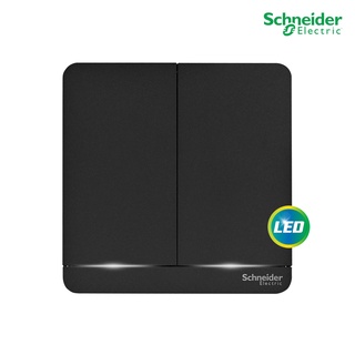 Schneider Electric E8332L1LED_DG_G5 สวิตช์ไฟทางเดียว 2ช่อง มีไฟ LED switches, 16AX, 250V, 1 way, LE สีดำ รุ่น AvatarOn E