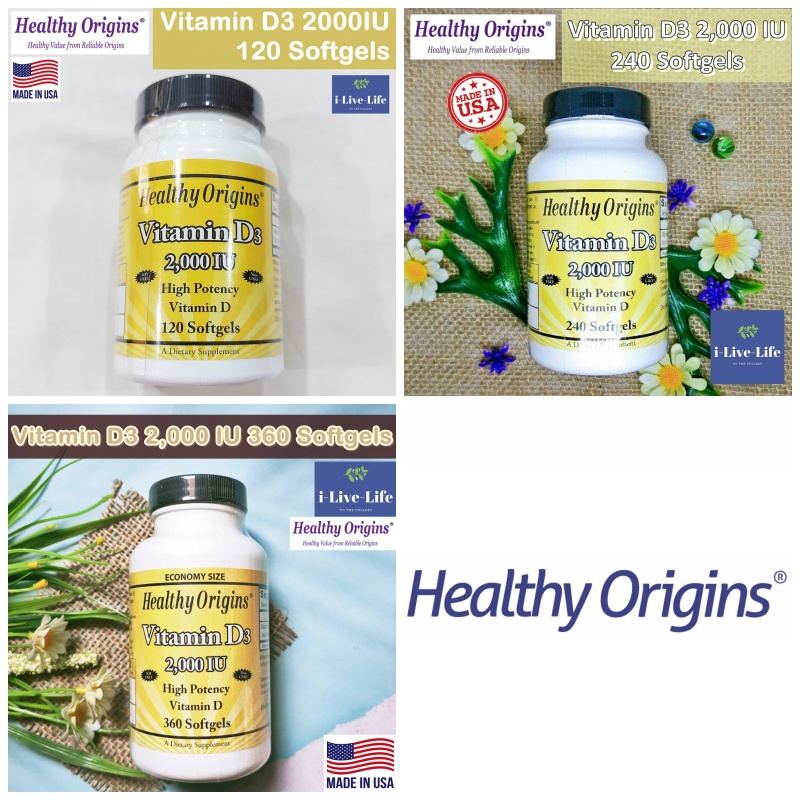 Healthy Origins - Vitamin D3 2,000 IU 120, 240 or 360 Softgels วิตามินดี 3 วิตามินดีสาม D-3