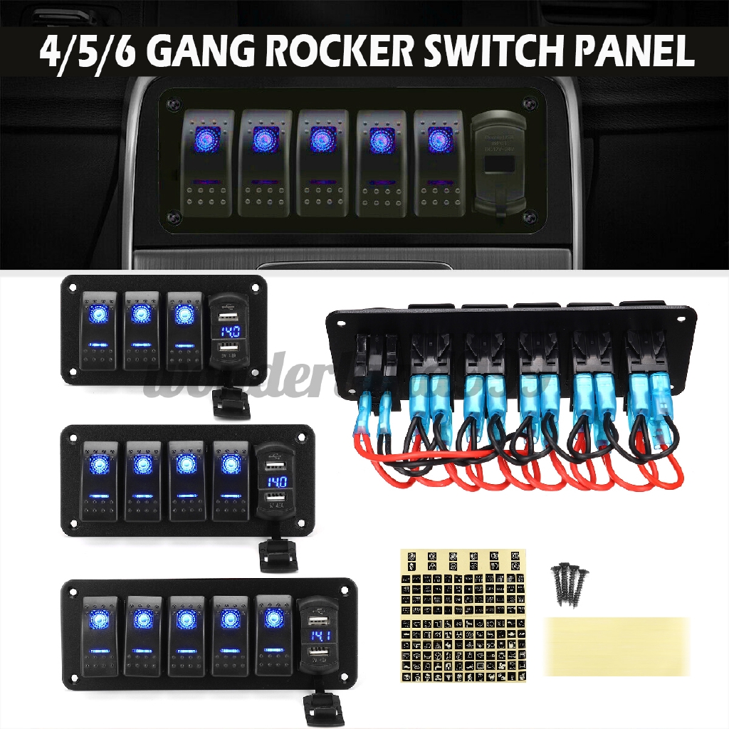 Dual USB Charger Voltmeter LED Rocker Switch Panel Car Marine Boat 4/5 ...