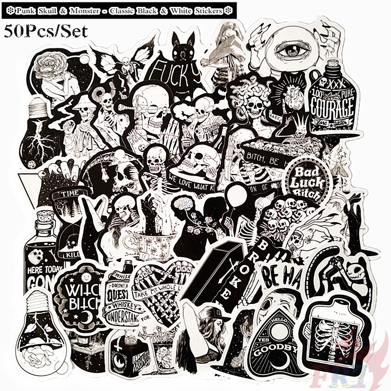 Classical Black & White . Punk Skull & Monster Art Series 01 สติ๊กเกอร์ 50Pcs/Set DIY Fashion Doodle Decals สติ๊กเกอร์